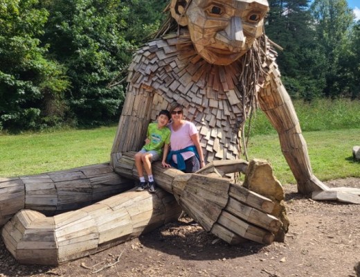 mom and young son at Bernheim Forest Kentucky